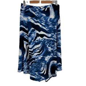 Chicos The Knit Kit Asymmetrical Midi Dress L Blue Stretch Travel Beachy Boho